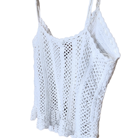 Y2K boho top loose knit lace-up white singlet size 10 - Picture 6 of 10
